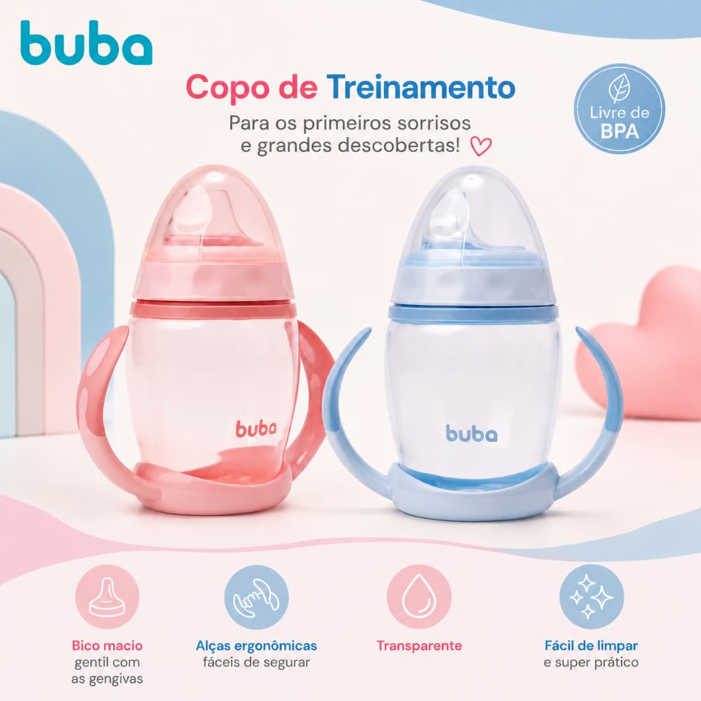 Copo de Treinamento Buba Bebê e Infantil com Alça Removível LANÇAMENTO