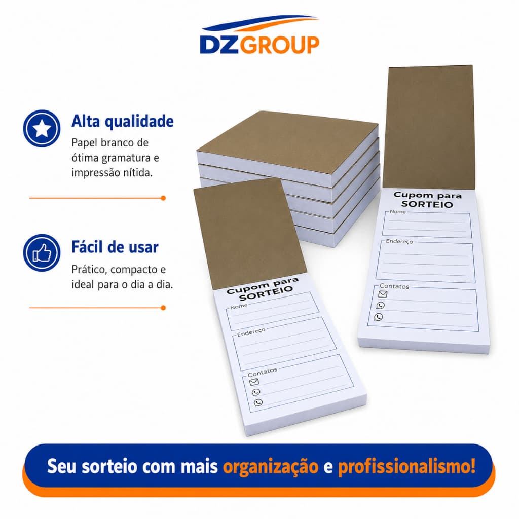 10 Blocos com 100 Fls Cupom de Sorteios Ideal para Promoções Eventos Campanhas Lojas Engajamento Cupons