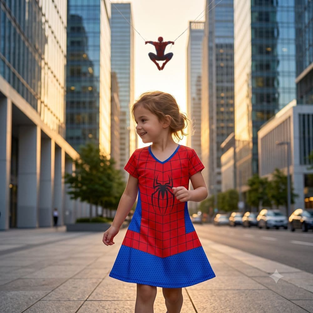 Fantasia Infantil Mulher Aranha Vestido Temático 2 a 10 Anos - Spidergirl - Pronta Entrega