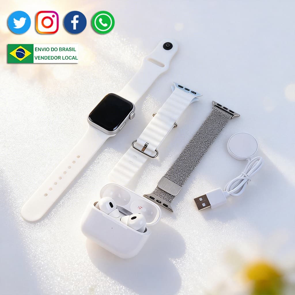 Lançamento Relógio Inteligente 4 em 1 com Chamada Bluetooth, Calculadora, Carregamento sem Fio e Fone TWS