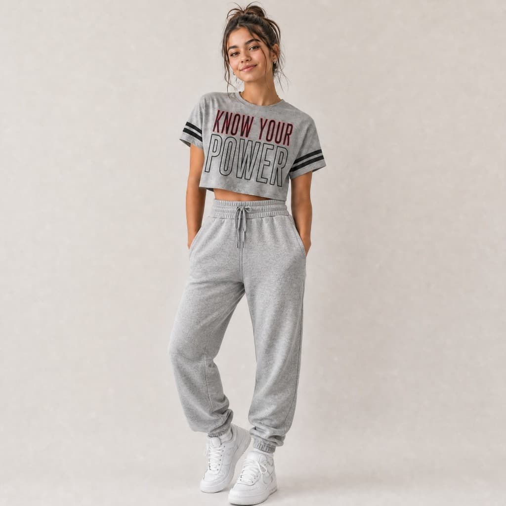 Blusa Cropped Feminina Cinza Know Your Power Manga Curta Tamanho 16 Infanto Juvenil