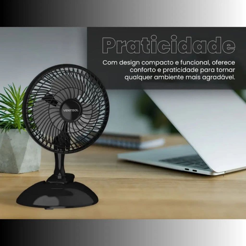 Micro Ventilador  20cm 3 Pás Preto Clip Portátil De Mesa