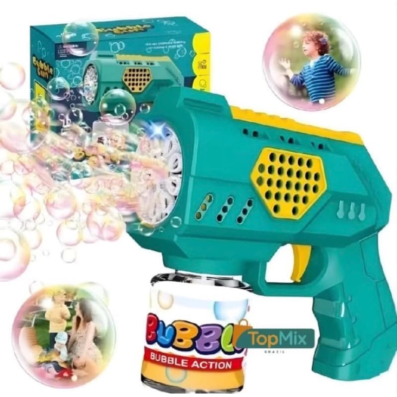 Brinqued Lança Bolha Sabão Infantil  Arminha  Masculino Verde Com Luz Diversão Garantida