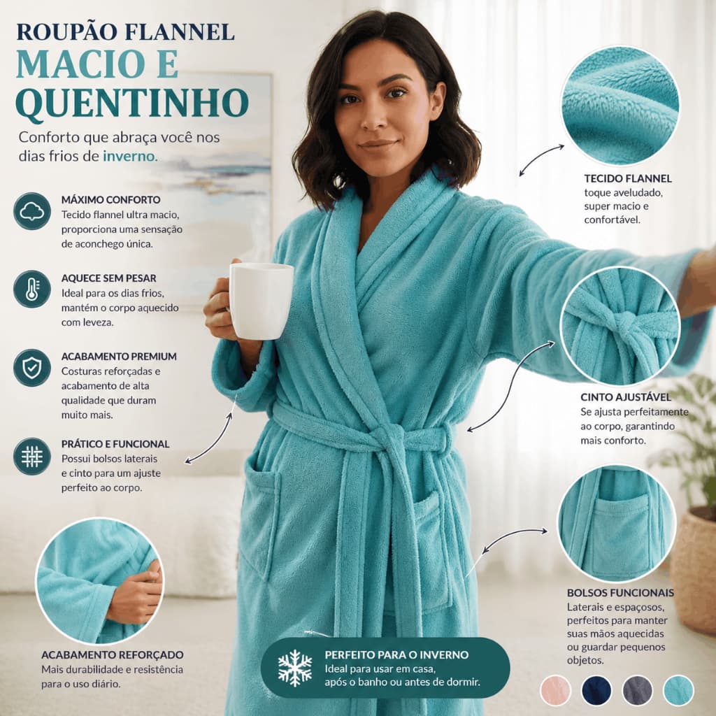 Roupão Adulto Unissex Microfibra G Banho Inverno Praia Piscina Pijama Com Cordão Quentinho Macio