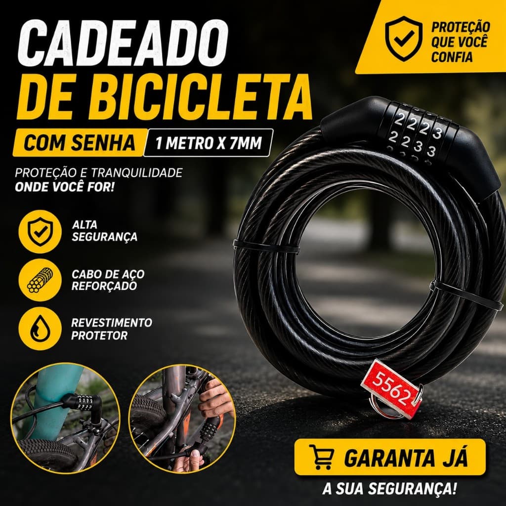 Cadeado De Bicicleta Com Senha Segurança 1 Metro x 7mm Corrente de Bike Motocicleta Capacete Trava Cabo De Aço Antifurto