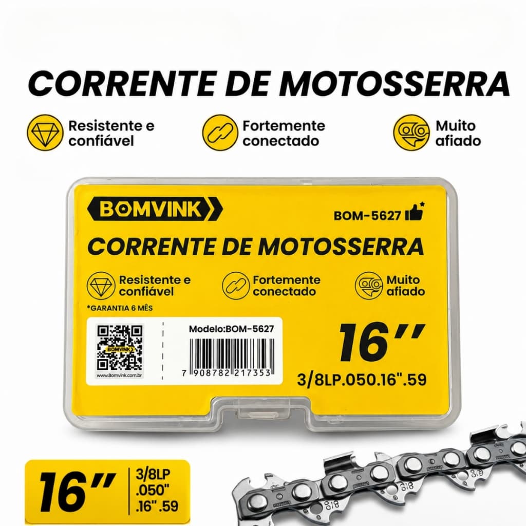 Corrente Motosserra 16” 3/8 LP .050 59 Elos Bomvink | Alta Durabilidade e Corte Preciso