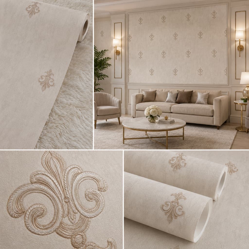 Papel de Parede Importado Alto Relevo Clássico - Arabescos Dourado - Rolo 10m x 53cm (5,3m²) - Cola Inclusa