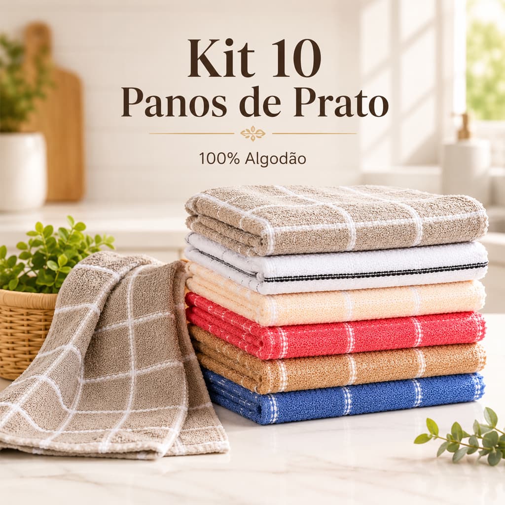 Kit 10 Panos de Prato Copa Xadrez Chef Atoalhado 45x70cm Premium Macio Felpudo 100% Algodão