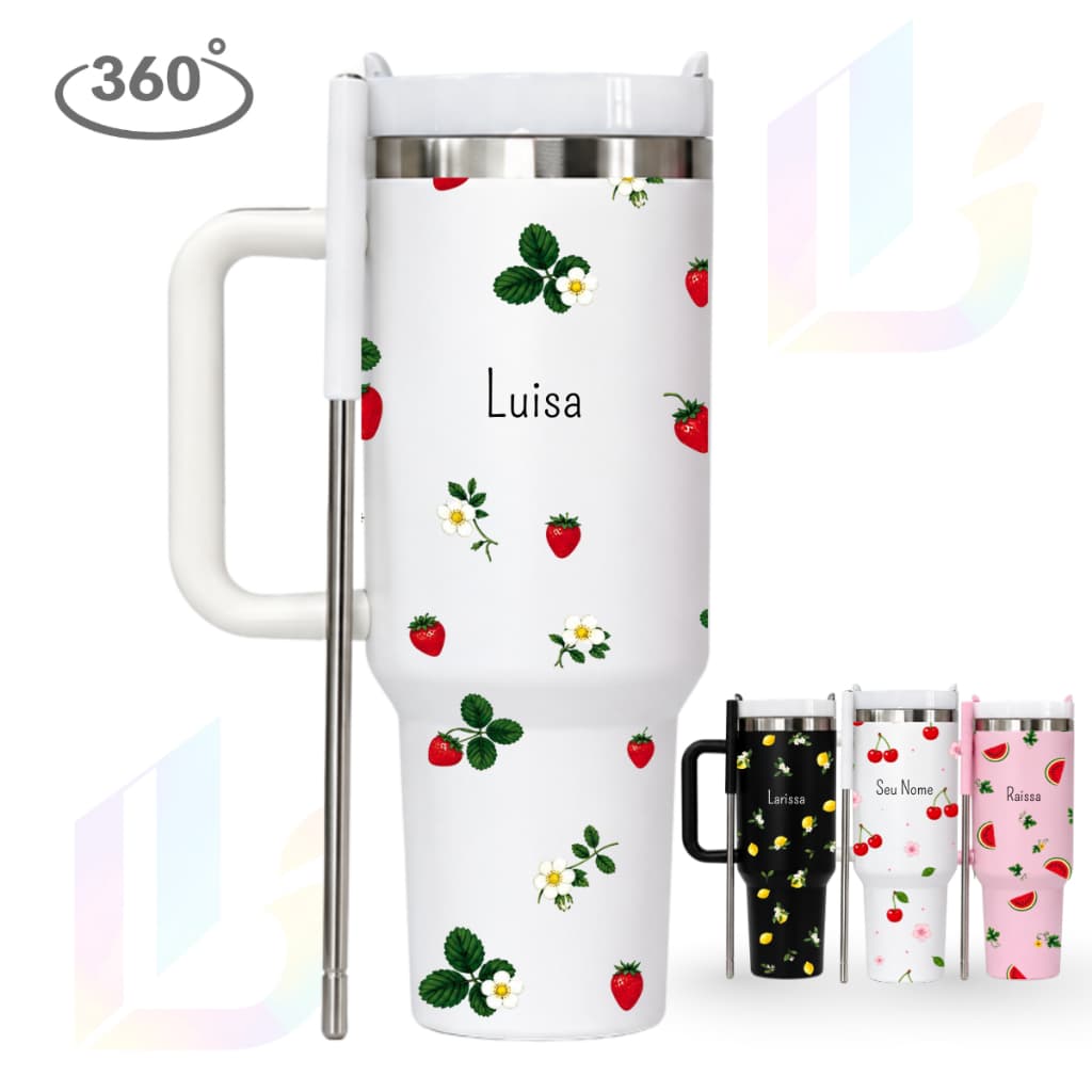 Copo Garrafa Térmico Inox 1.2L Personalizada Frutas 360°  - Presente Premium Exclusivo