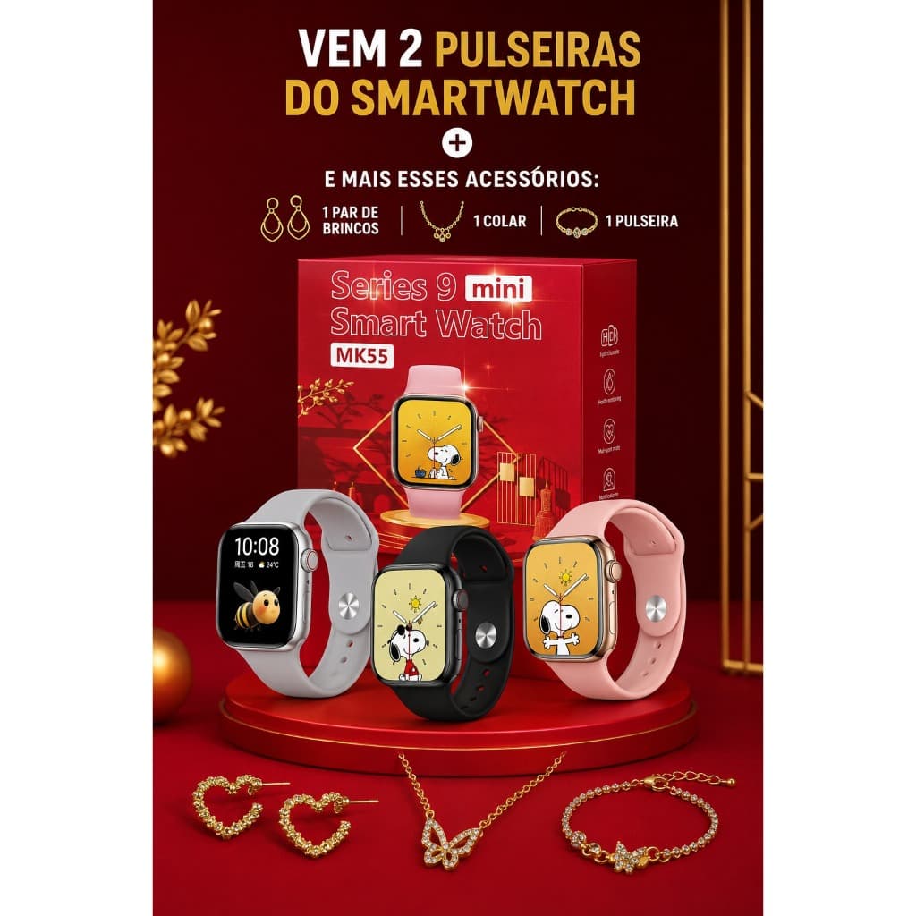 Relógio Inteligente Smartwatch Series 9 MK55 Mini 41mm - Feminino Pulseira Silicone Com Acessórios