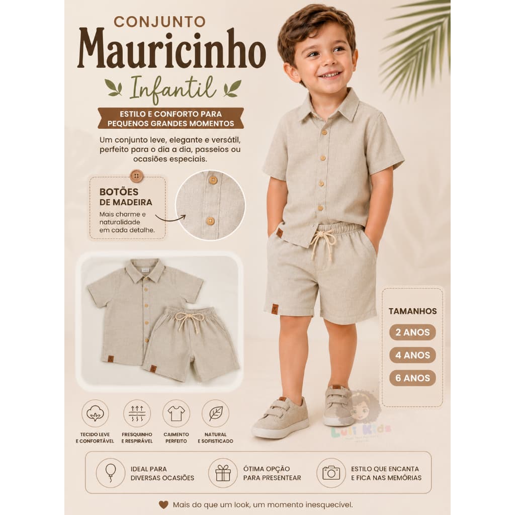 Conjunto Mauricinho Infantil linho de menino 2 a 8 anos Conjunto infantil menino Roupa infantil Presente de Batizado