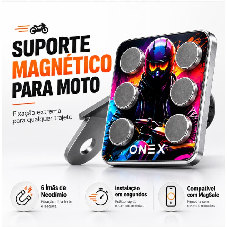 Suporte De Celular Para Moto Magnético Imã Forte Universal Seguro 6 Imãs