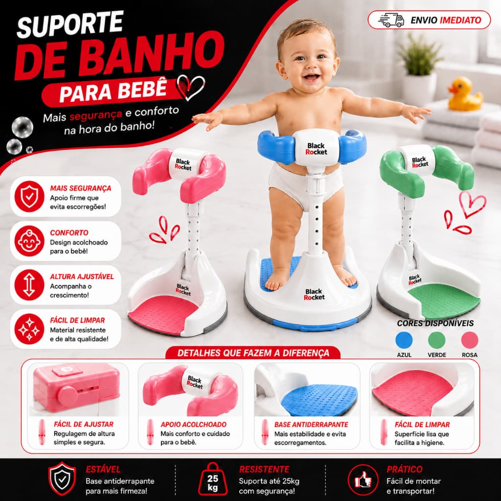 Suporte Banho Bebê Coluna Ajustável Torre Banho Banheira Em Pé Ajustável 9 Níveis Antiderrapante Seguro