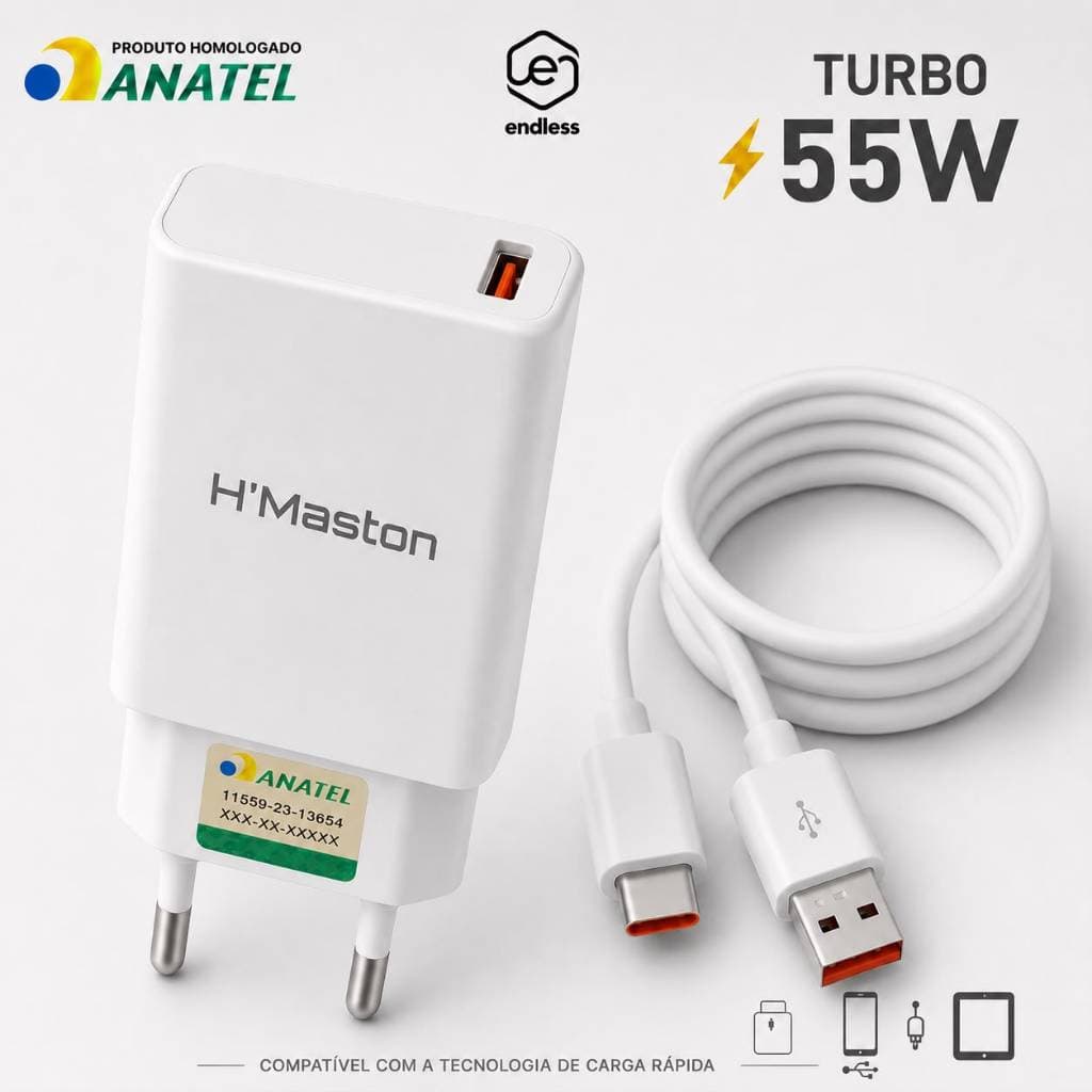 Carregador Turbo 2 Saídas Fonte 55W  USB-C com Cabo Lightning Ultra Rápido