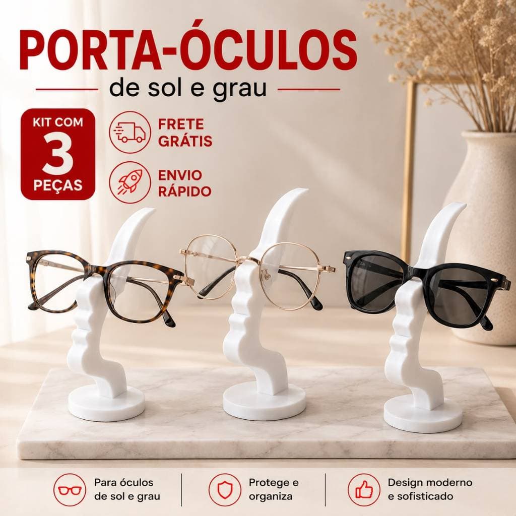 Porta Óculos de Mesa Kit 3 Peças Decorativo Suporte Sol e Grau Design Moderno Resistente