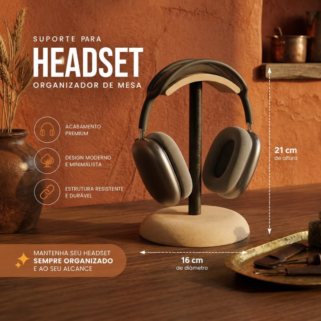 Base Suporte para Fone de Ouvido e Headset Organiza a Mesa do Computador | Fácil acesso