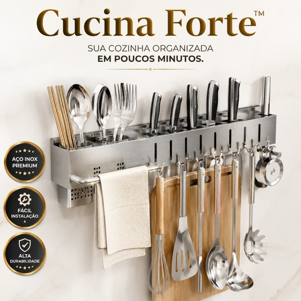 Suporte Porta Utensílios Cozinha Pratica Parede Inox Ganchos Porta Facas Escorredor Talheres Organizador