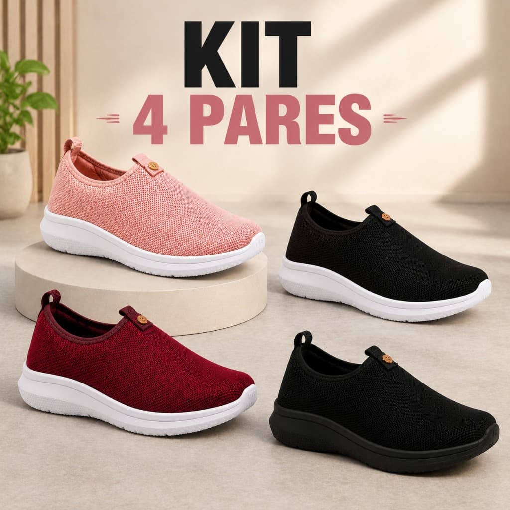 Kit 4 Pares Tênis Meia Feminino Caminhada Academia Confortável Trabalho Leve Para Sair Slip On