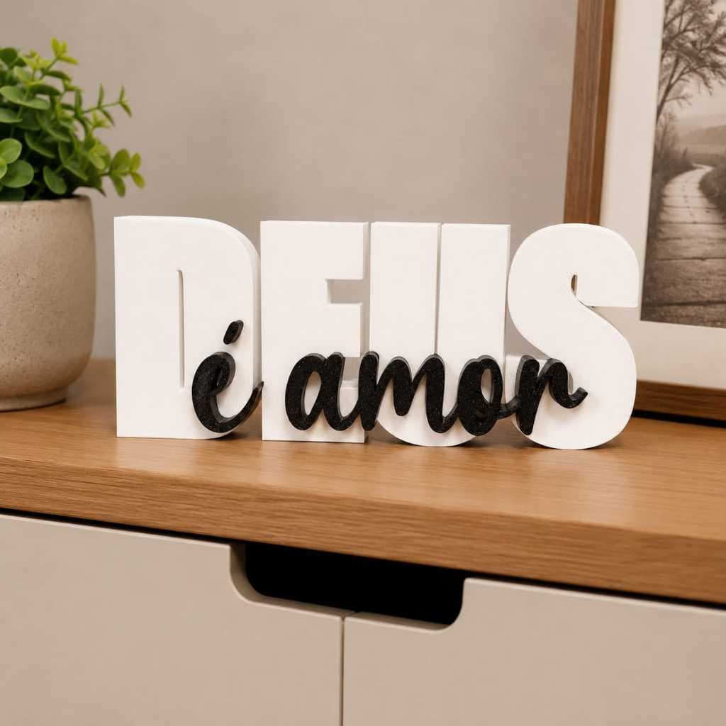 Decoração Cristã Deus é Amor | Enfeite de Mesa Religioso para Casa, Sala e Escritório