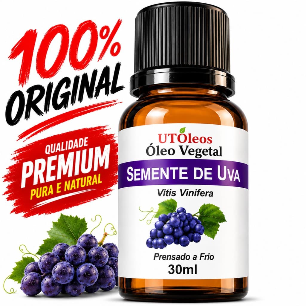 Óleo de Semente de Uva 30ml Vegetal Prensado a Frio Vitis Vinifera Pele Corpo Cabelos