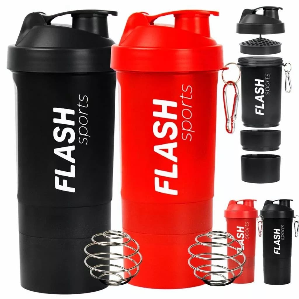 Coqueteleira 500ml Shaker com 3 Compartimentos Garrafa Academia c/ Esfera Batedora Treino