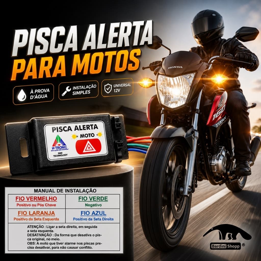 Relé Pisca Alerta Moto Universal 12V Sem Corte de Fios À Prova D'Agua