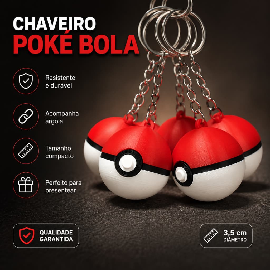 Chaveiro Pokebola 3D Kit Com 2, 3, 5 ou 10 Unidades Atacado Lembrancinha De Aniversario Infantil Brinde Geek Pokemon