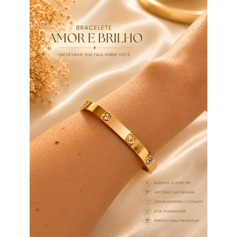 Bracelete Feminino Dourado com Zircônias Redondo | Fecho Abre e Fecha Elegante
