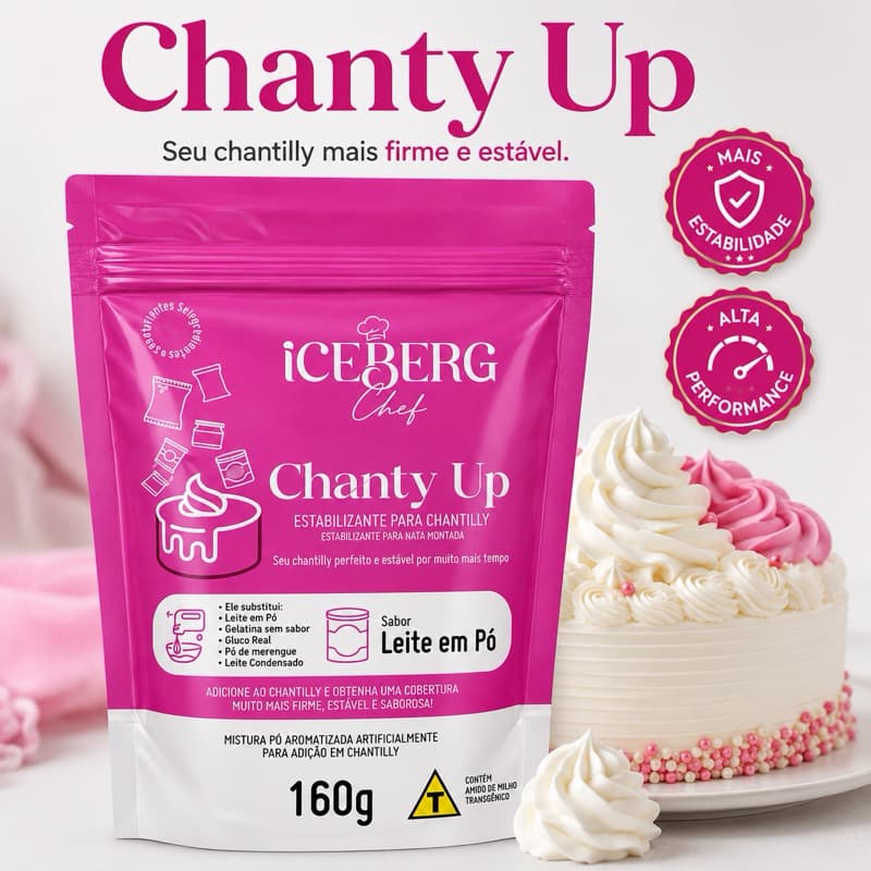 Chanty Up 160g Iceberg Chef Estabilizante para Chantilly Cobertura Firme Confeitaria Bolo
