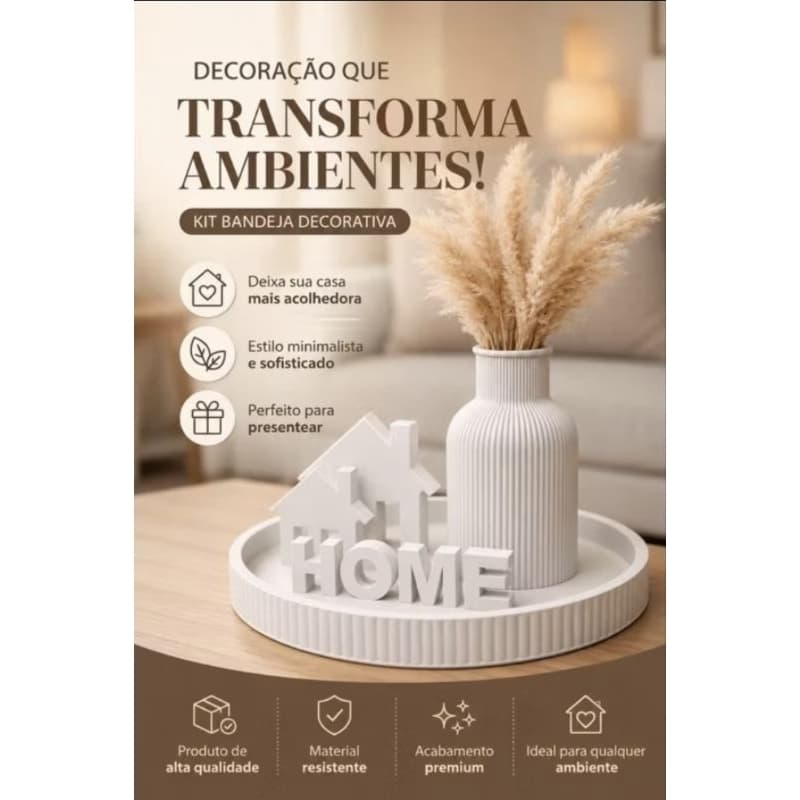 KIT DECORATIVO HOME PREMIUM – BANDEJA + VASO