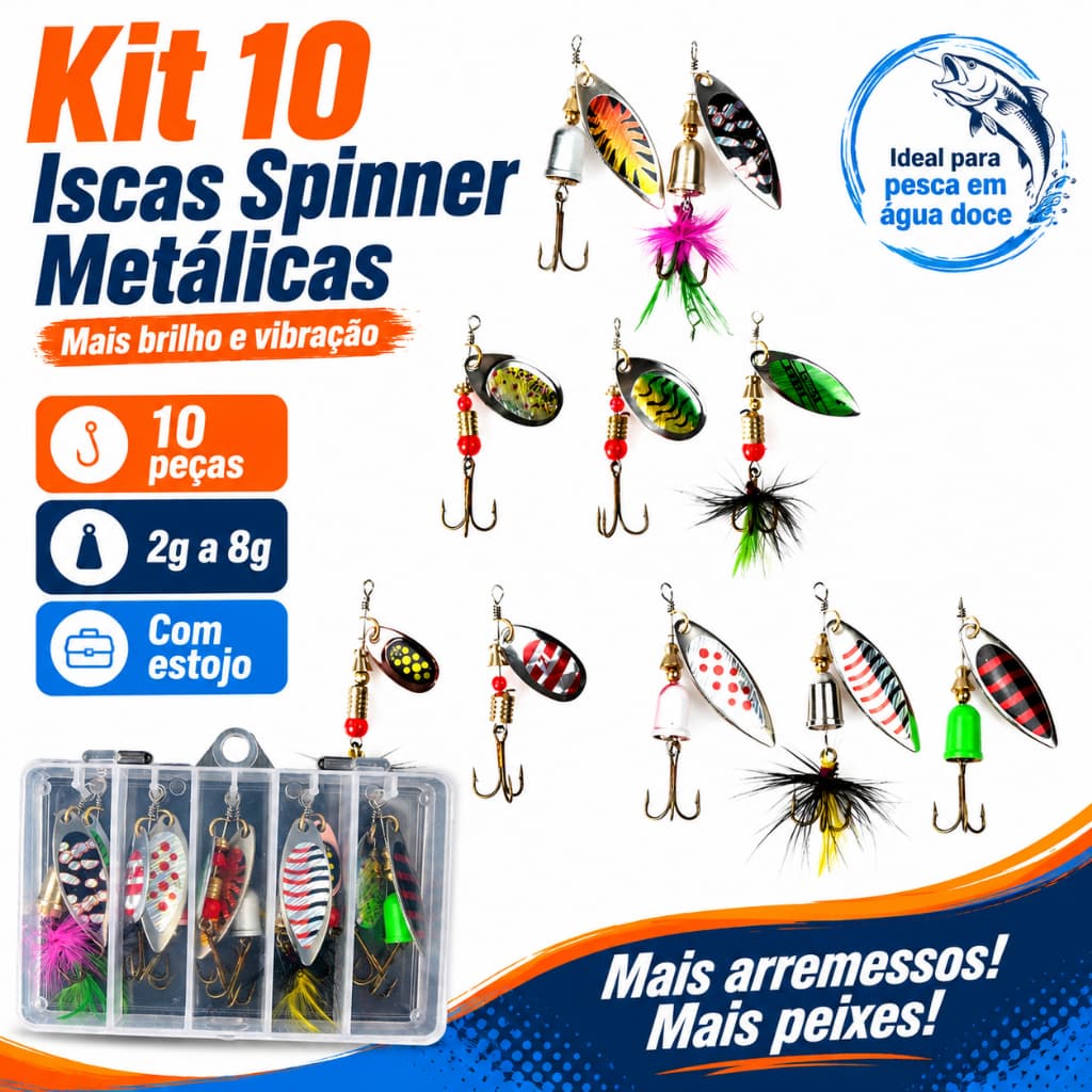 10pcs metal spinner Combinado Isca De Pesca Truta kit Caixa De Equipamento Conjunto Para Fundição