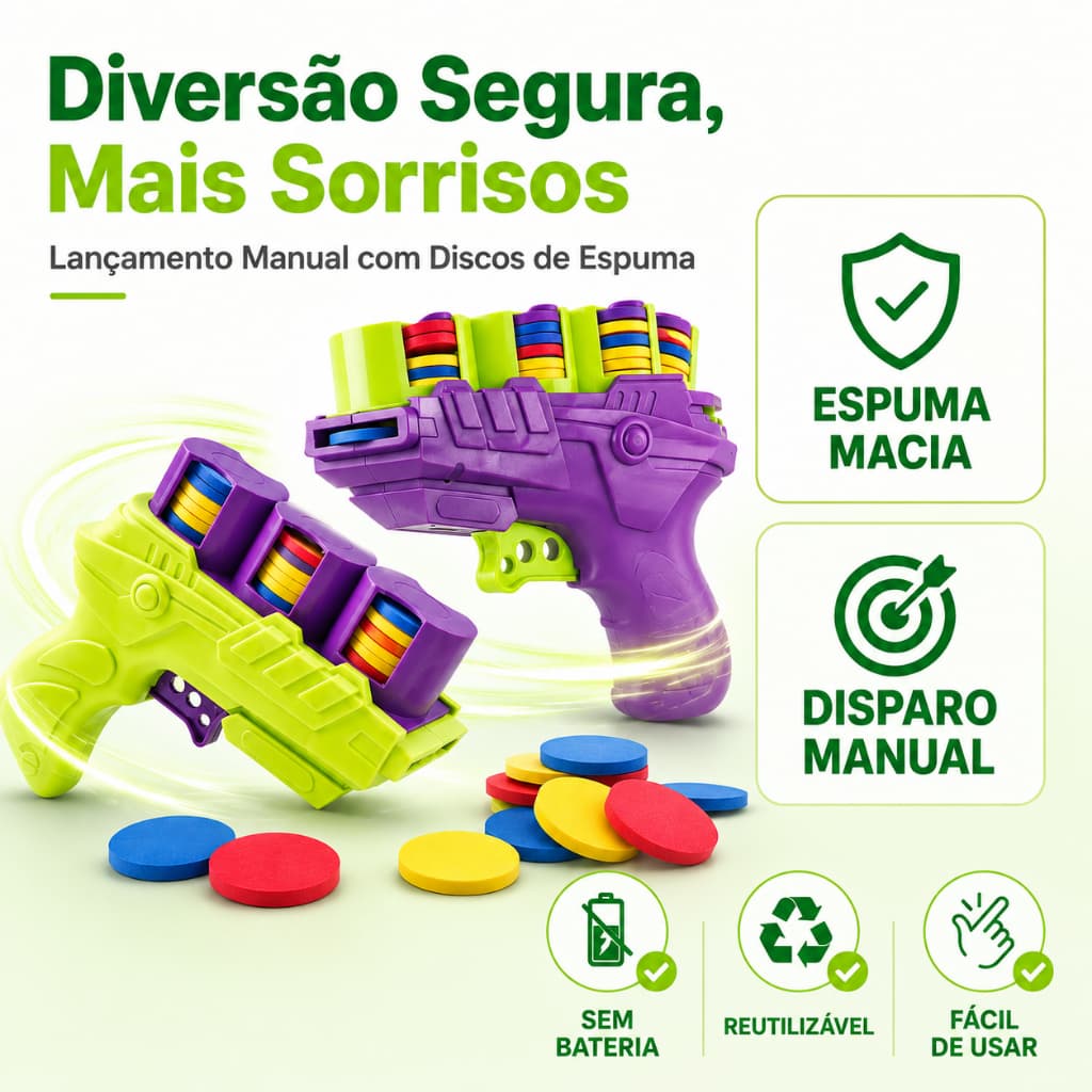 Pistola de Discos de Espuma Infantil com 27 Discos | Sem Bateria | Brinquedo Seguro