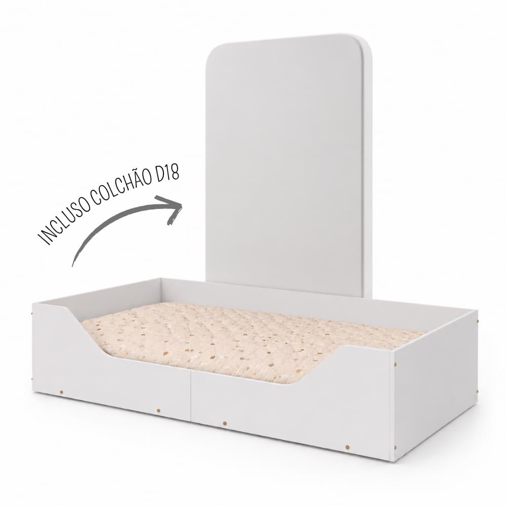 Mini Cama Infantil Luna Montessoriana Acompanha Colchão D18 Ideal Menino Menina Branco Em MDF Criança - AV