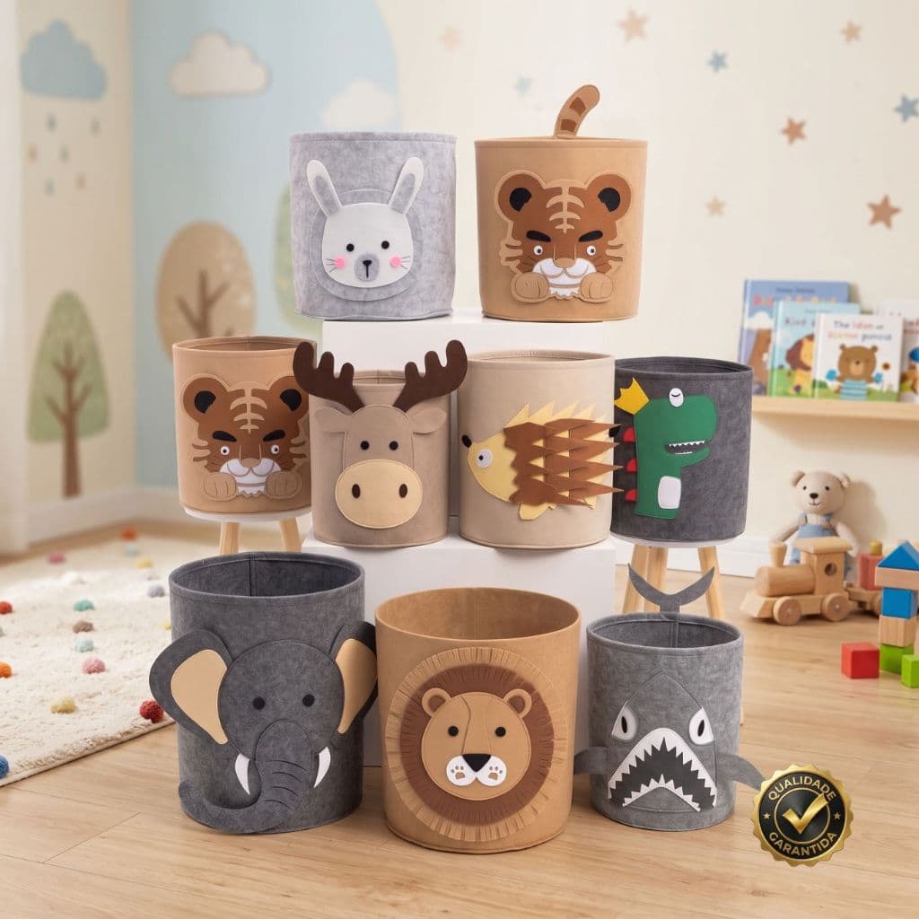 Cesto Organizador Infantil Dobrável Multiuso para Brinquedos Roupa Suja Lavanderia Quarto Decorativo
