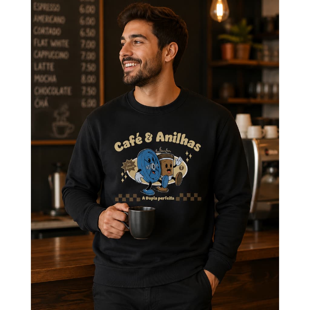 Suéter Moletom Café e Anilhas Crossfit Treino Musculação
