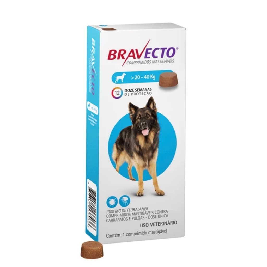 Antipulgas e Carrapatos MSD Bravecto para Cães de 20 a 40kg (1000mg)