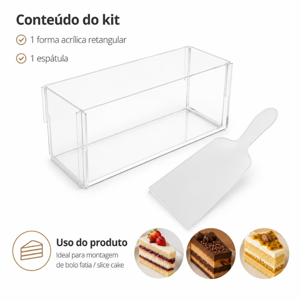 Slice Cake Acrílico Transparente 30x10x10cm Organizador Fatia Bolo Confeitaria Expositor + Espátula