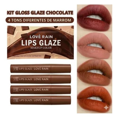 Kit 4 Batons Liquidos Matte Love Rain – Tons Chocolate Aveludados-Alta Pigmentação
