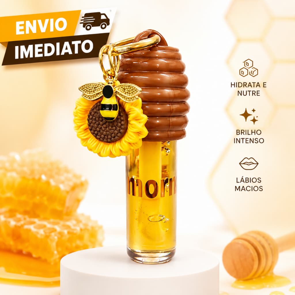 Lip Gloss De Mel Chaveiro Hidratante E Brilho Intenso
