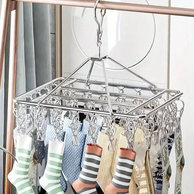Varal de Meias Dobrável 40 Prendedores Inox Cabide Secador de Roupas Íntimas Bebê Multiuso Antivento