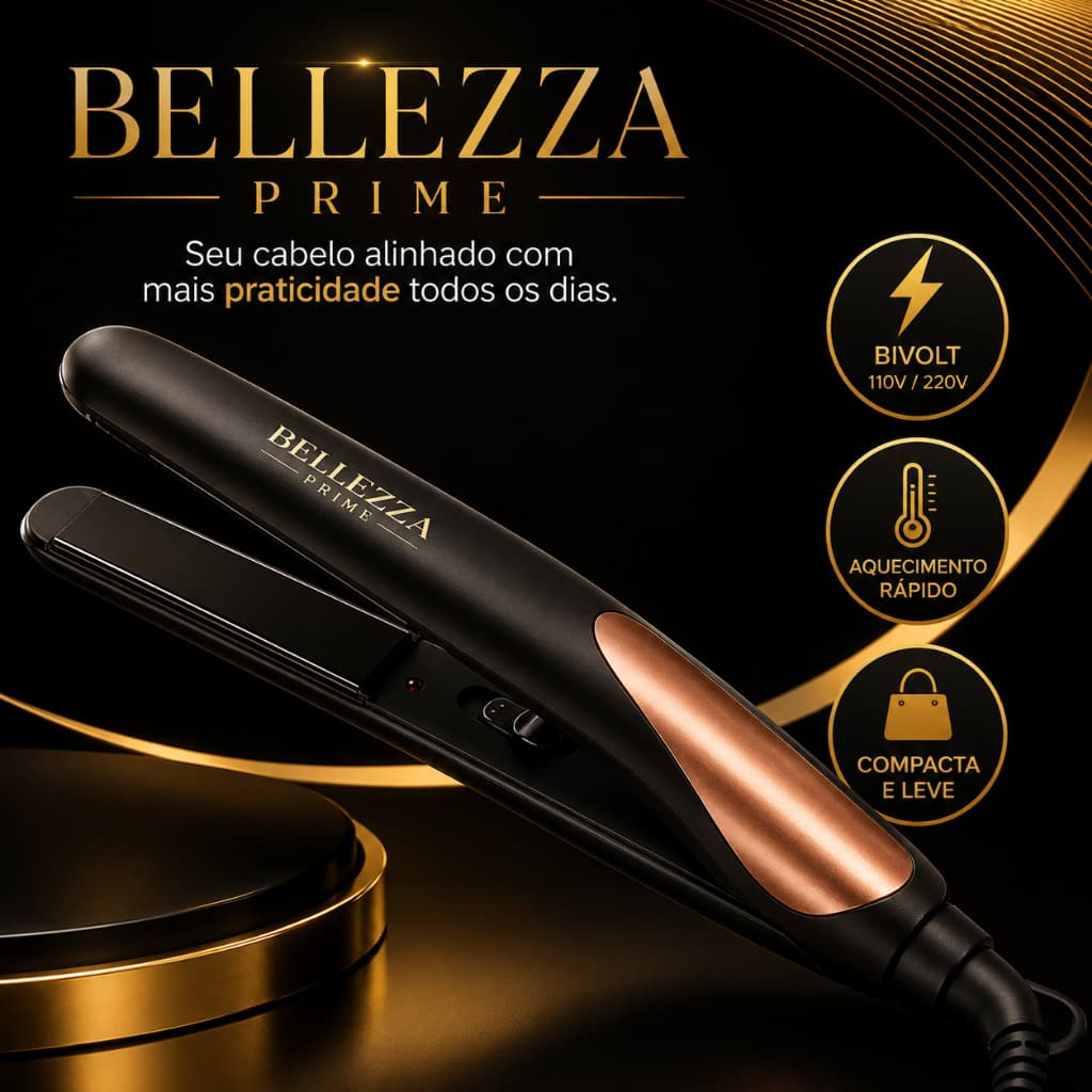 Chapinha Profissional Bivolt 50W Bellezza Prime Aquecimento Rápido Prancha Alisadora de Cabelo Compacta