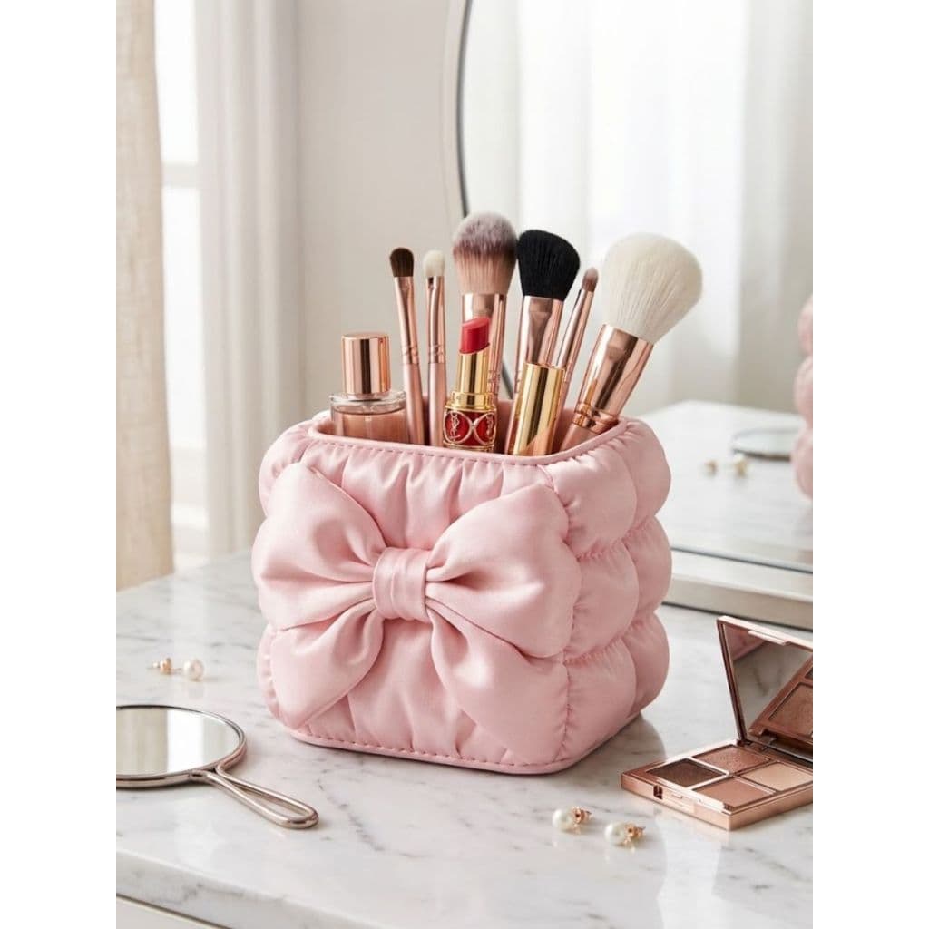 Porta Pincéis de Maquiagem com Lacinho Organizador Decorativo Moderno Fosco
