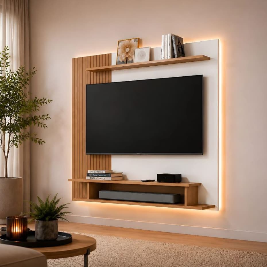 Painel de TV 43 Polegadas para Sala Quarto Ripado MDF