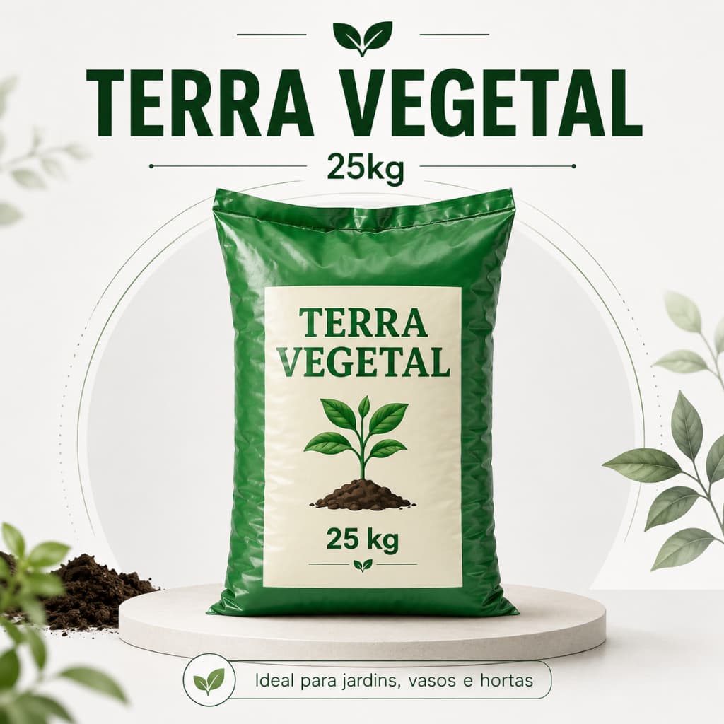 Terra Vegetal Adubada 25kg Rica em Nutrientes Para Plantas Jardim Horta Vasos e Flores