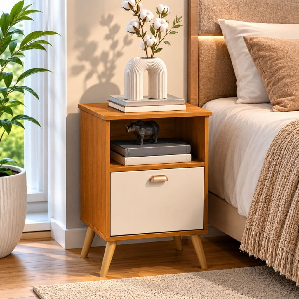 Mesa De Cabeceira Pequena Criado Mudo Gaveta Corrediça Nicho Quarto Compacto Moderno Ideal