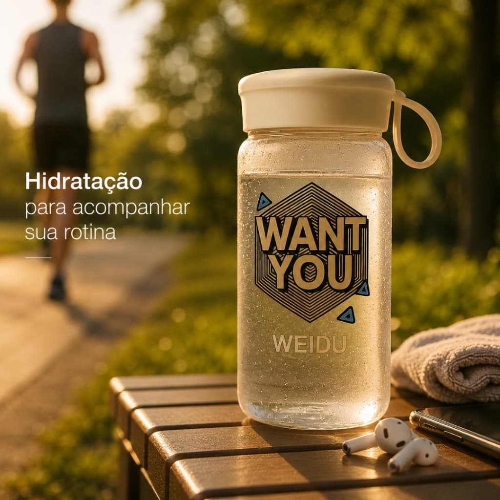 Garrafa de Água 580ml Transparente com Tampa e Alça Livre de BPA Portátil Academia Escolar