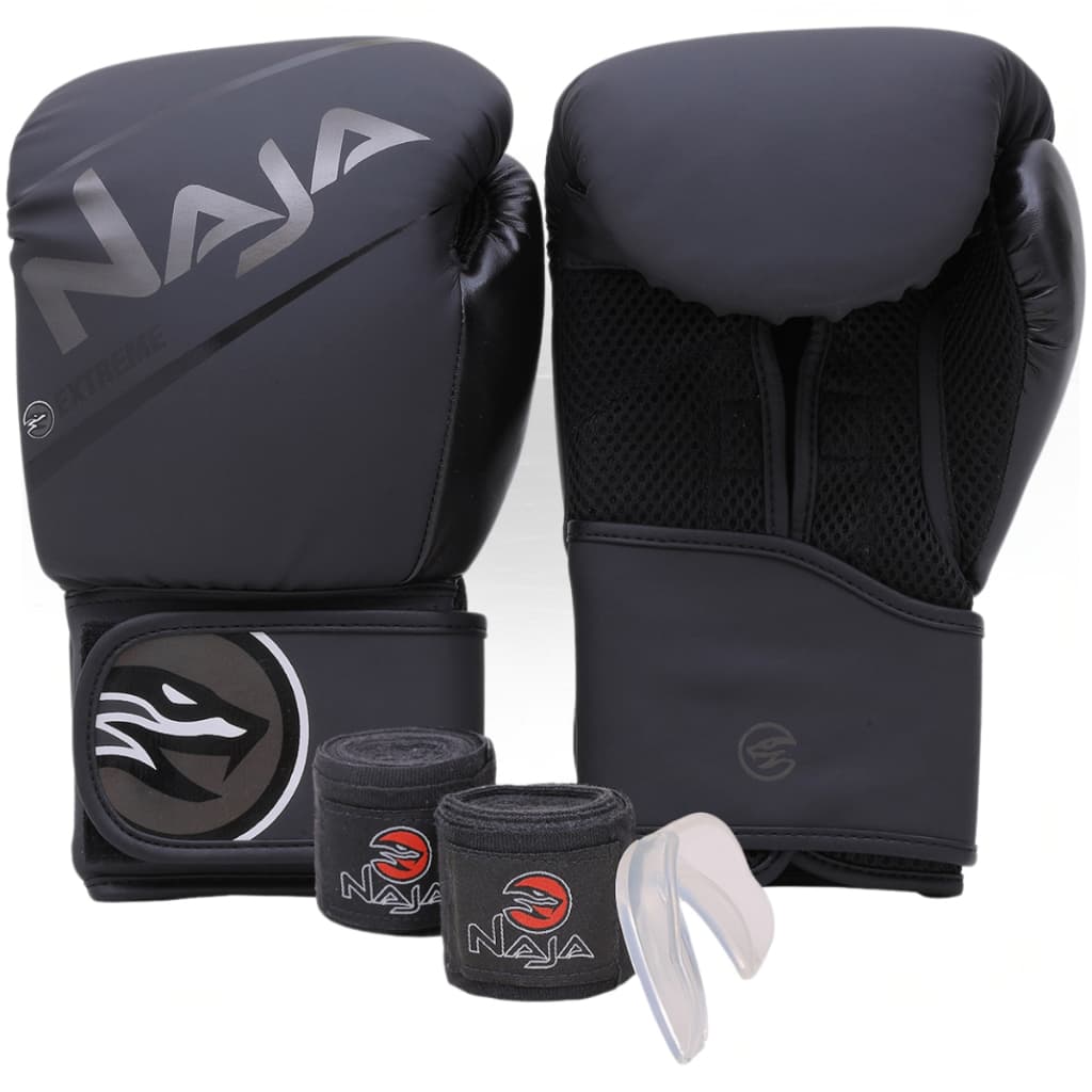 Kit Luva Muay Thai Boxe Extreme + 2 Bandagens + Protetor Bucal + Bolsa - Naja