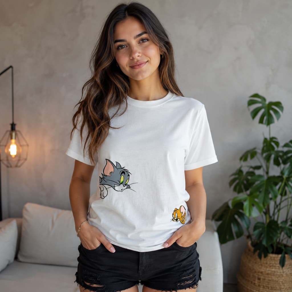 Camiseta Feminina Tom e Jerry T-Shirt 100% Algodão Premium Estampada Casual Manga Curta