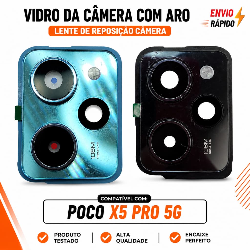 Lente da Câmera Poco X5 Pro 5G Vidro das Câmeras Traseiras Original Encaixe Perfeito