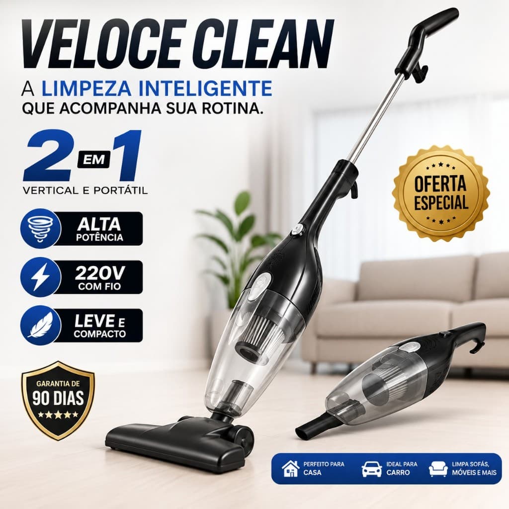 Aspirador de Pó Vertical 2 em 1 Portátil 220V com Fio Alta Potência para Casa Carro Sofá